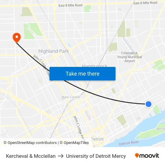 Kercheval & Mcclellan to University of Detroit Mercy map