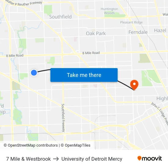 7 Mile & Westbrook to University of Detroit Mercy map