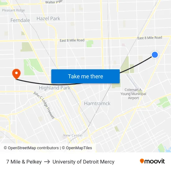 7 Mile & Pelkey to University of Detroit Mercy map