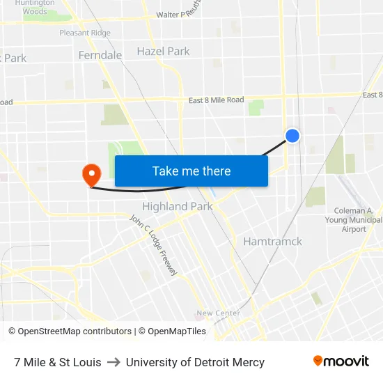 7 Mile & St Louis to University of Detroit Mercy map