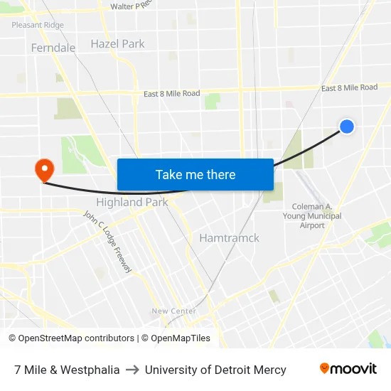 7 Mile & Westphalia to University of Detroit Mercy map