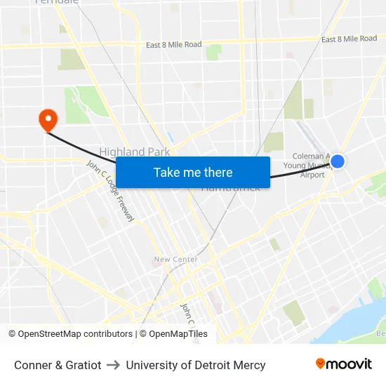 Conner & Gratiot to University of Detroit Mercy map
