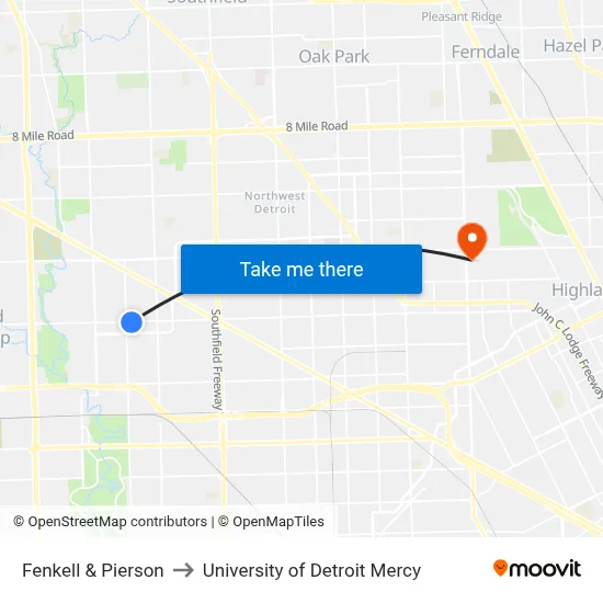 Fenkell & Pierson to University of Detroit Mercy map