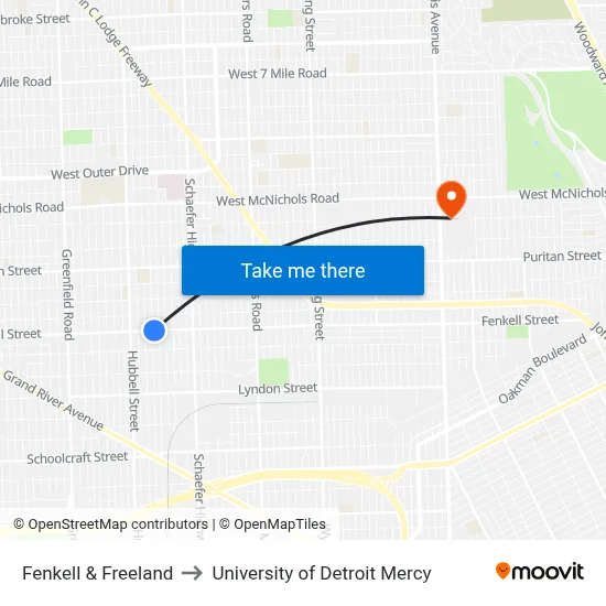 Fenkell & Freeland to University of Detroit Mercy map