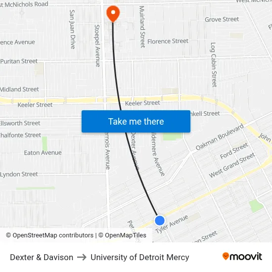 Dexter & Davison to University of Detroit Mercy map