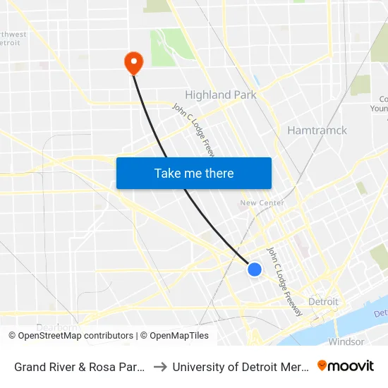 Grand River & Rosa Parks to University of Detroit Mercy map