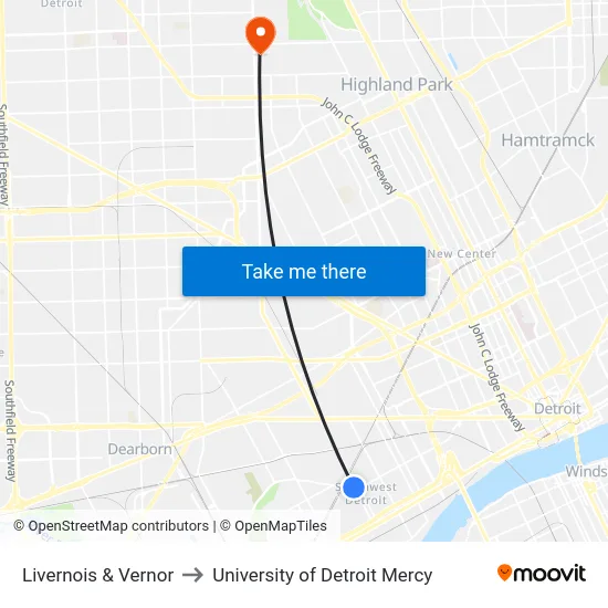 Livernois & Vernor to University of Detroit Mercy map