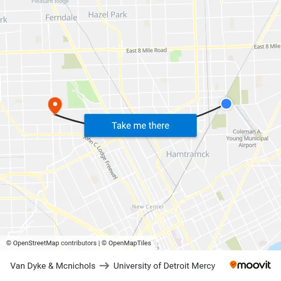 Van Dyke & Mcnichols to University of Detroit Mercy map