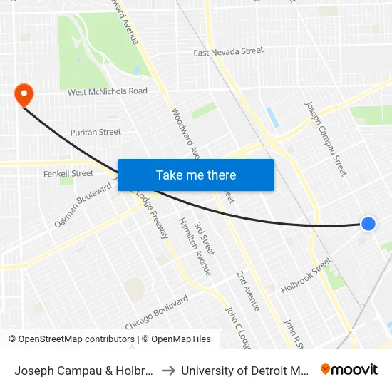 Joseph Campau & Holbrook to University of Detroit Mercy map