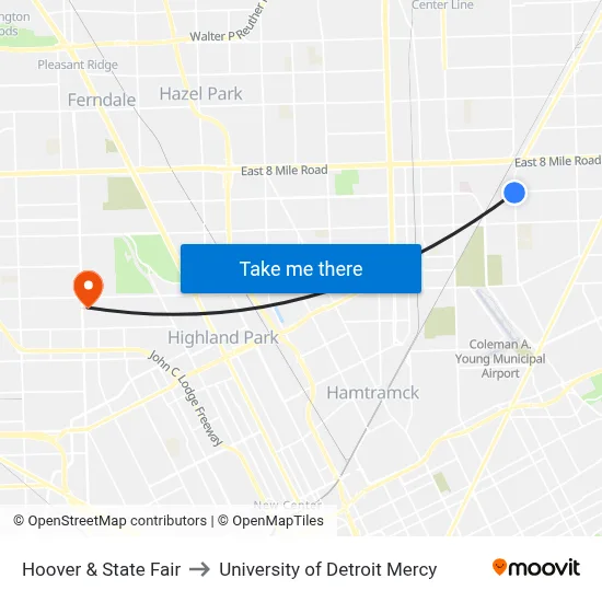 Hoover & State Fair to University of Detroit Mercy map