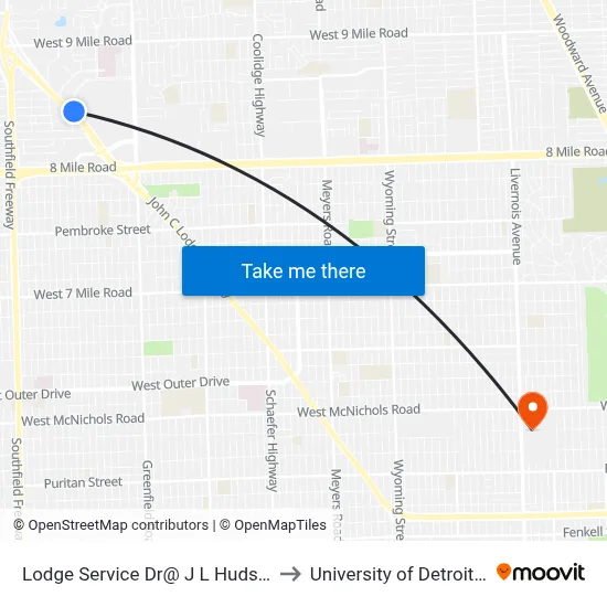 Lodge Service Dr@ J L Hudson Dr Ns to University of Detroit Mercy map