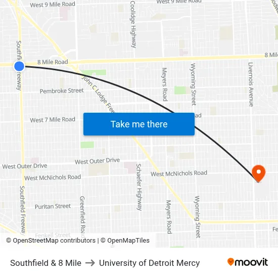 Southfield & 8 Mile to University of Detroit Mercy map