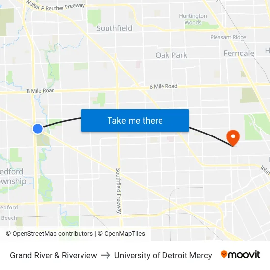 Grand River & Riverview to University of Detroit Mercy map