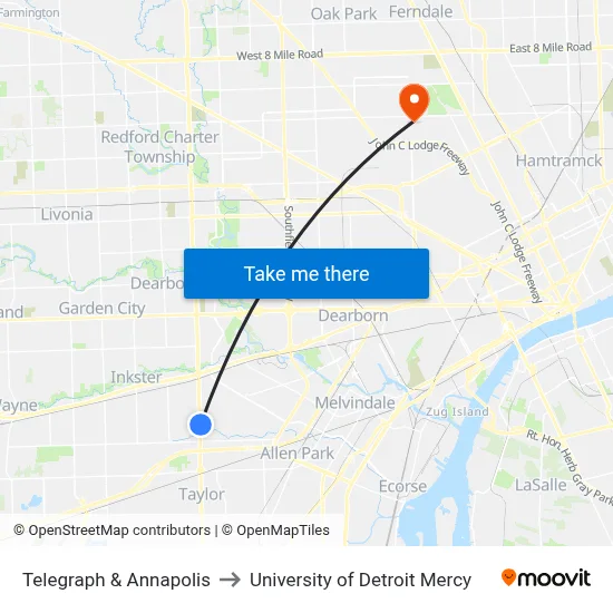 Telegraph & Annapolis to University of Detroit Mercy map
