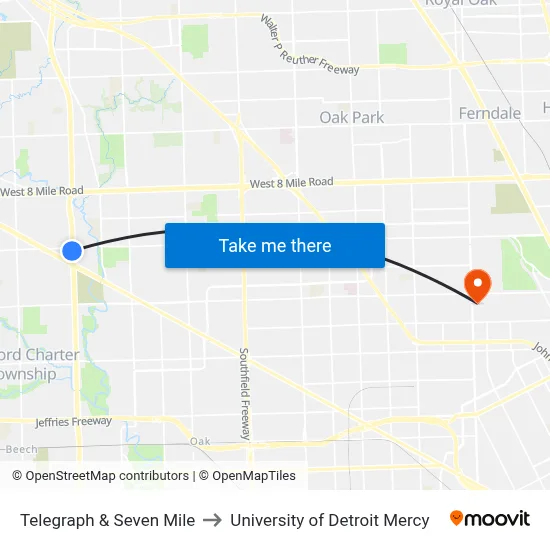 Telegraph & Seven Mile to University of Detroit Mercy map
