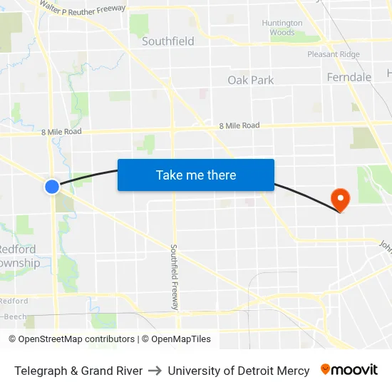 Telegraph & Grand River to University of Detroit Mercy map
