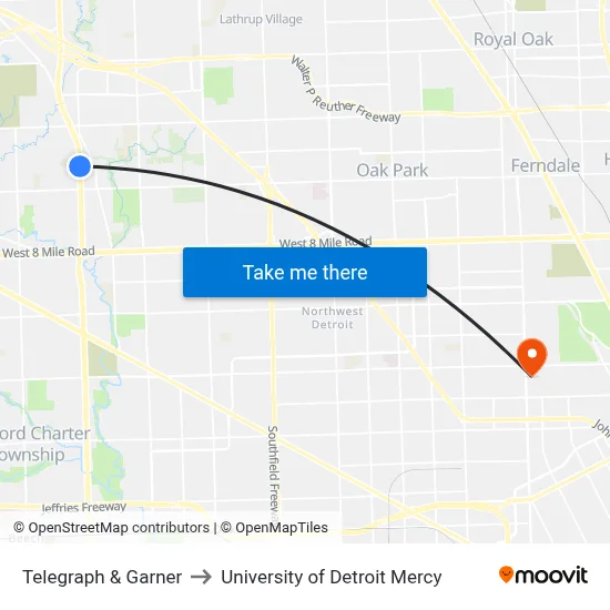 Telegraph & Garner to University of Detroit Mercy map