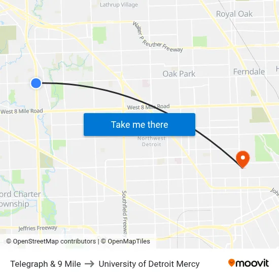 Telegraph & 9 Mile to University of Detroit Mercy map