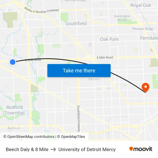 Beech Daly & 8 Mile to University of Detroit Mercy map