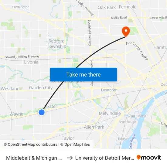 Middlebelt & Michigan SW to University of Detroit Mercy map