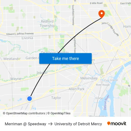 Merriman @ Speedway to University of Detroit Mercy map