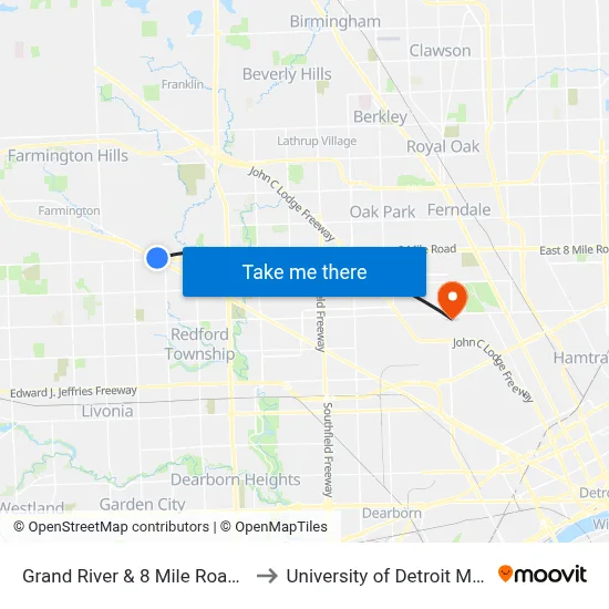 Grand River & 8 Mile Road NE to University of Detroit Mercy map