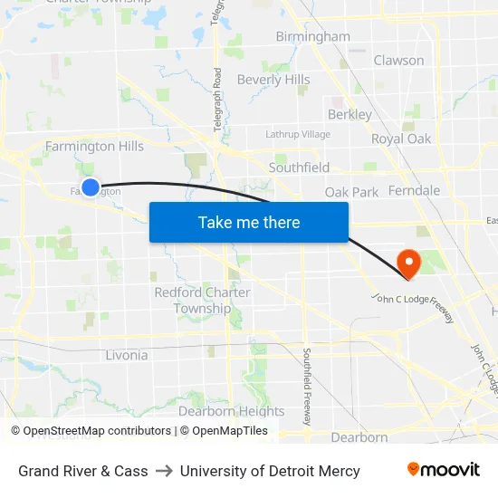 Grand River & Cass to University of Detroit Mercy map