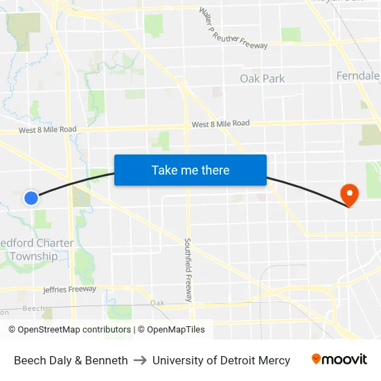 Beech Daly & Benneth to University of Detroit Mercy map