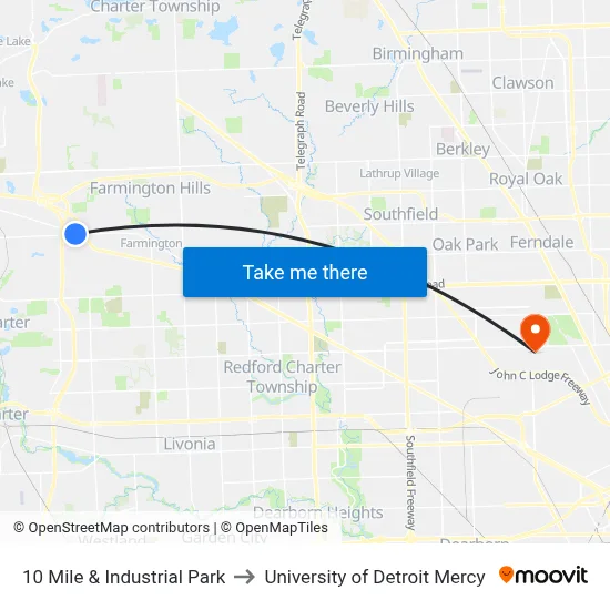 10 Mile & Industrial Park to University of Detroit Mercy map