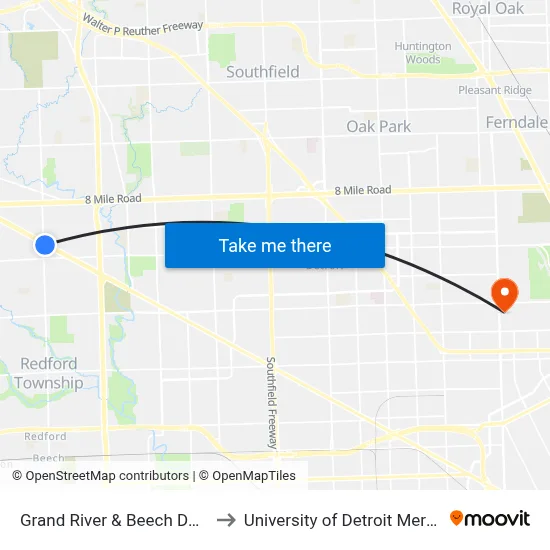 Grand River & Beech Daly to University of Detroit Mercy map