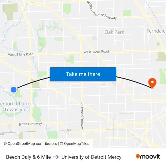 Beech Daly & 6 Mile to University of Detroit Mercy map