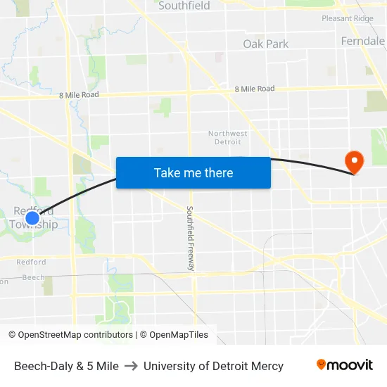 Beech-Daly & 5 Mile to University of Detroit Mercy map