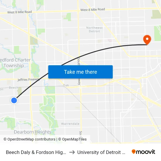 Beech Daly & Fordson Highway to University of Detroit Mercy map