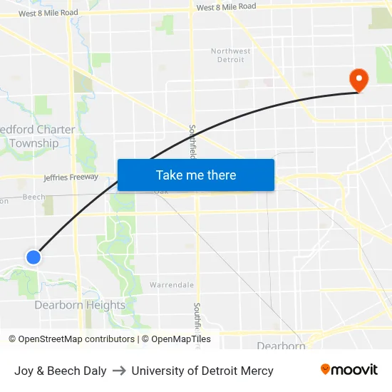 Joy & Beech Daly to University of Detroit Mercy map