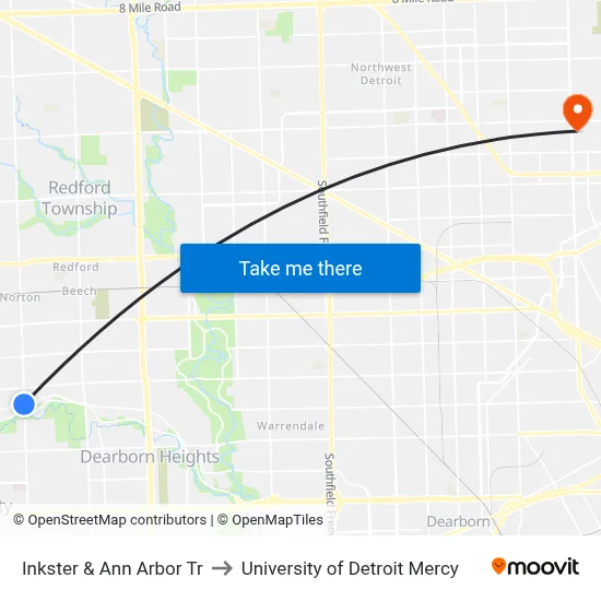 Inkster & Ann Arbor Tr to University of Detroit Mercy map