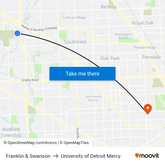 Franklin & Swanson to University of Detroit Mercy map