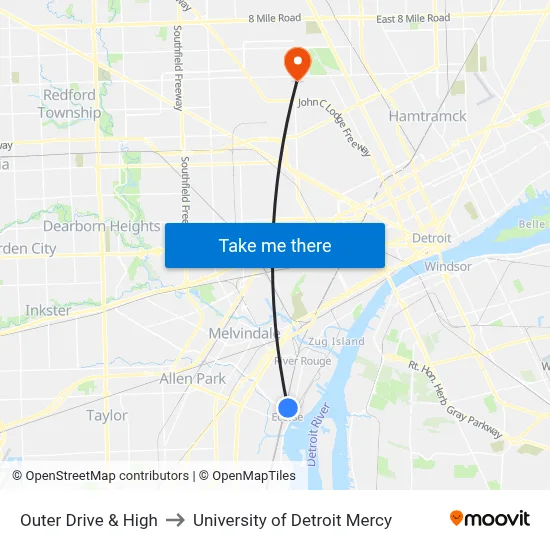 Outer Drive & High to University of Detroit Mercy map