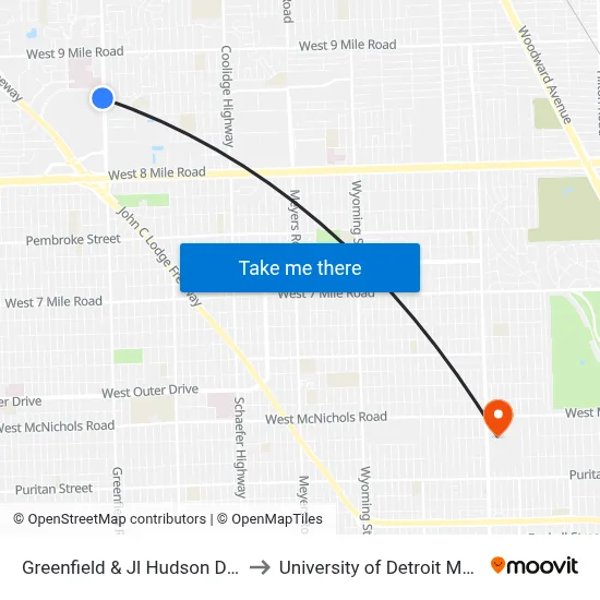 Greenfield & Jl Hudson Drive to University of Detroit Mercy map