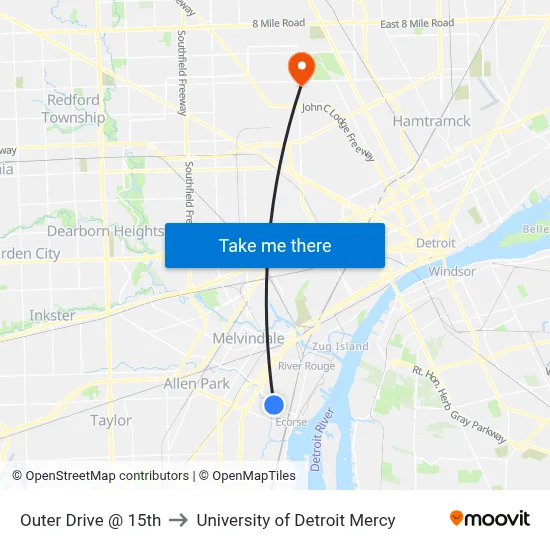 Outer Drive @ 15th to University of Detroit Mercy map
