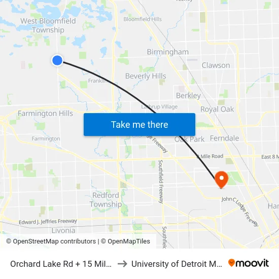 Orchard Lake @ 15 Mile to University of Detroit Mercy map