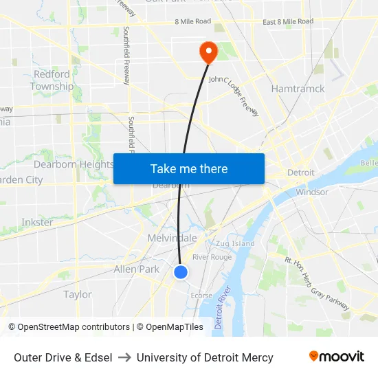 Outer Drive & Edsel to University of Detroit Mercy map