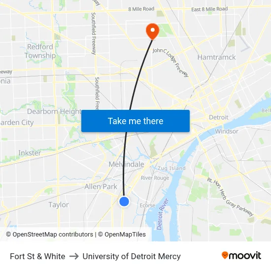 Fort St & White to University of Detroit Mercy map