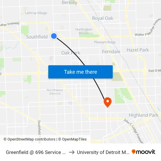 Greenfield @ 696 Service Drive to University of Detroit Mercy map