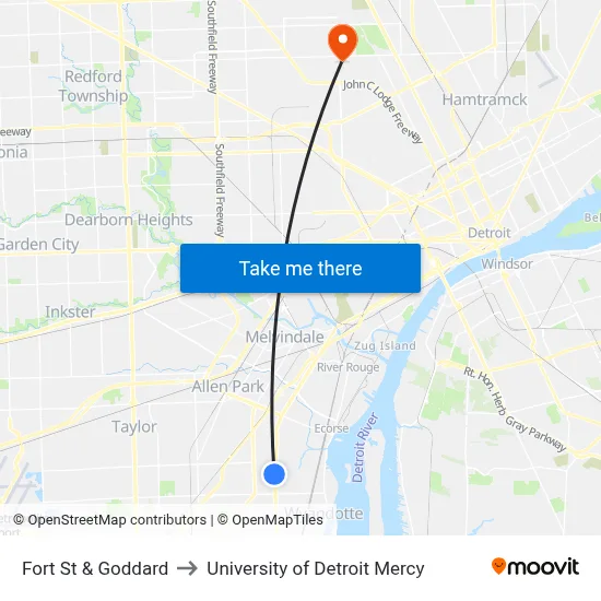 Fort St & Goddard to University of Detroit Mercy map