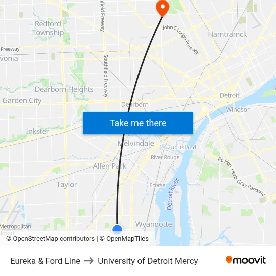 Eureka & Ford Line to University of Detroit Mercy map