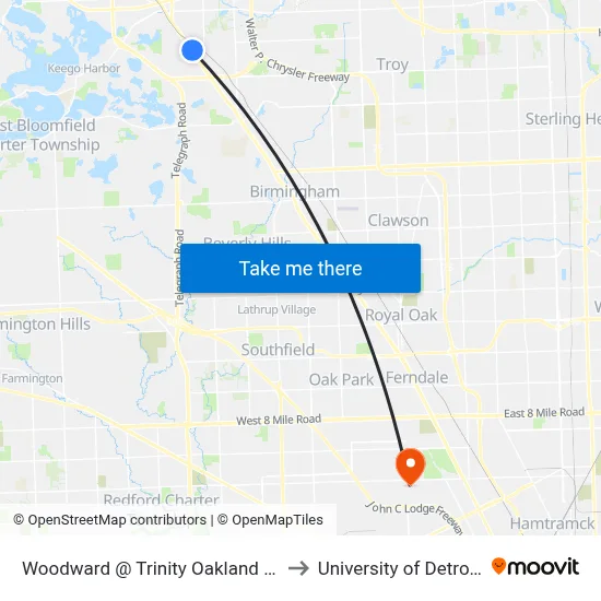 Woodward @ Trinity Oakland Hospital Nb to University of Detroit Mercy map