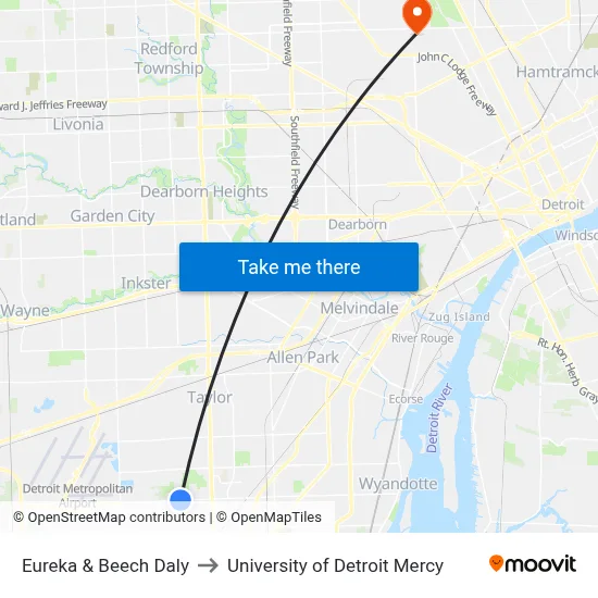 Eureka & Beech Daly to University of Detroit Mercy map