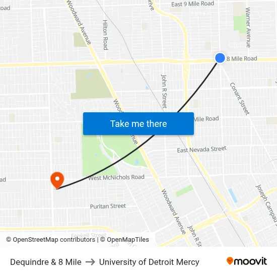 Dequindre & 8 Mile to University of Detroit Mercy map