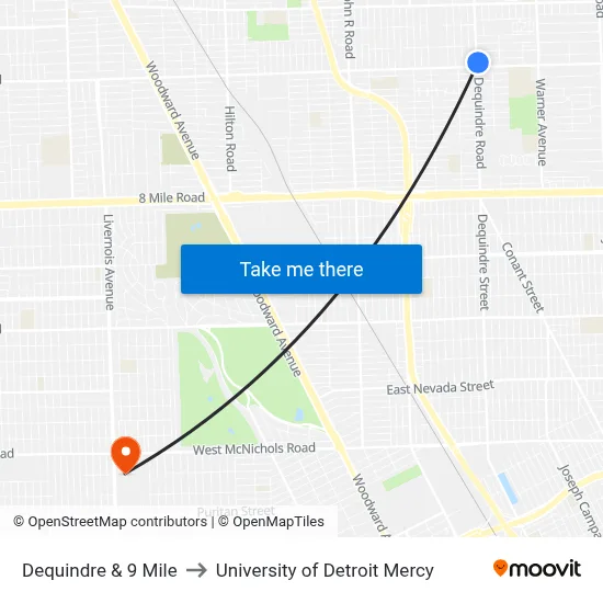 Dequindre & 9 Mile to University of Detroit Mercy map