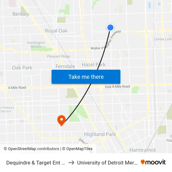 Dequindre & Target Ent Fa to University of Detroit Mercy map